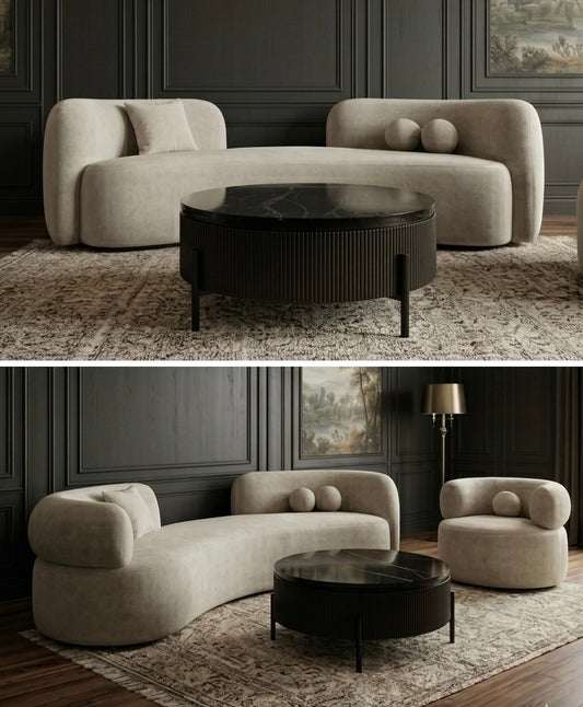 Slidell Curved Modern Bouclé Living Room Set | Luxury 3-Piece Sofa