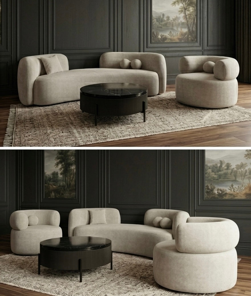 Slidell Curved Modern Bouclé Living Room Set | Luxury 3-Piece Sofa