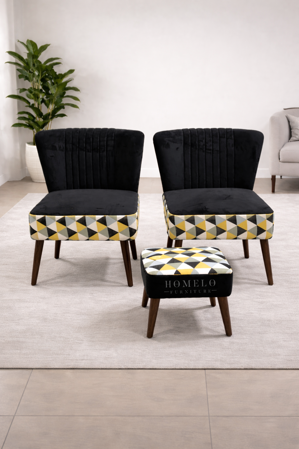 Ovira modern accent chair set with two upholstered chairs and matching stool