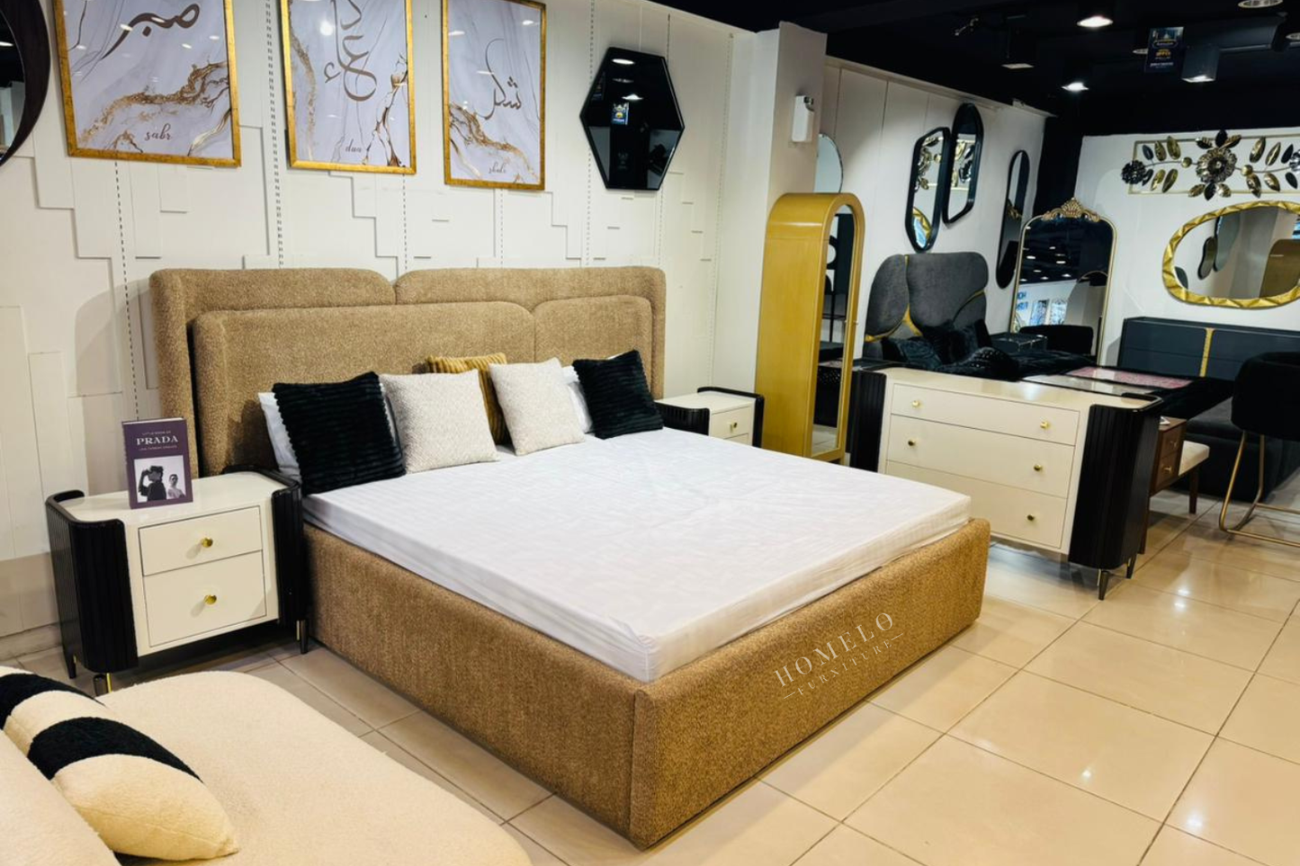 Double Back Bed Luxury Boucle Bed Set