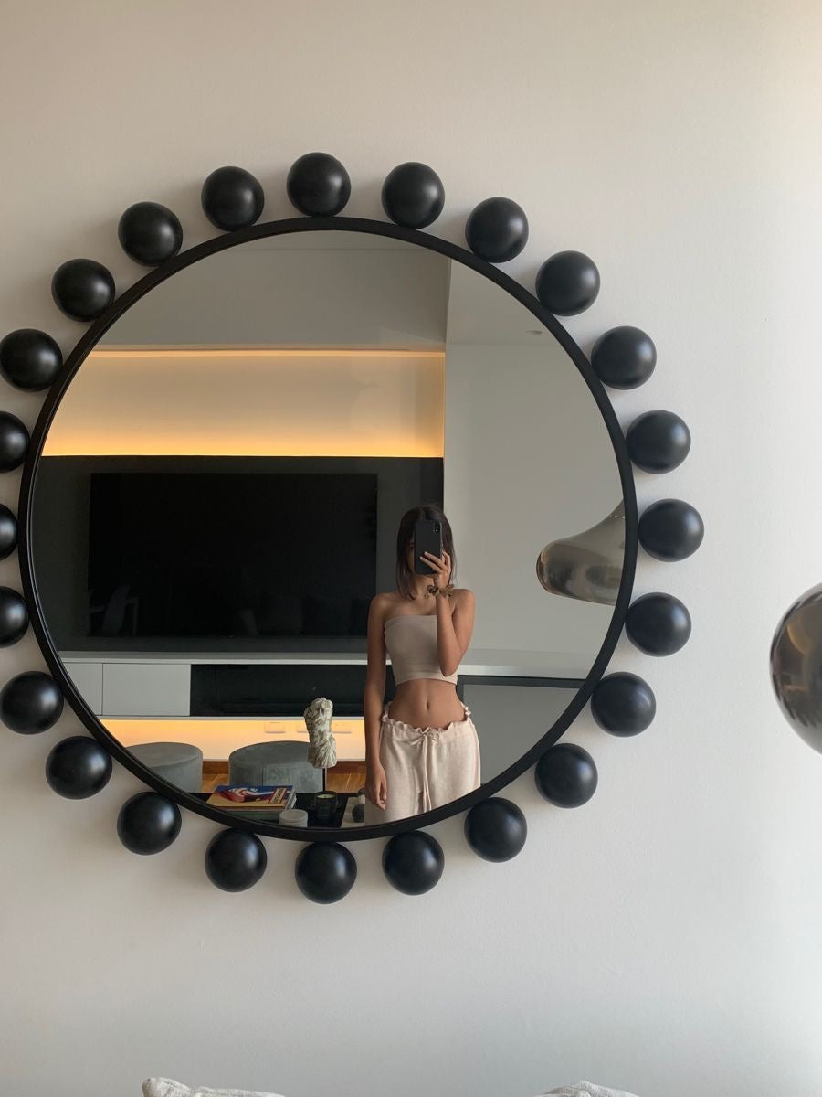 Modern Blob freeform wall mirror with premium DUCO finish available in 30 by 30 and 36 by 36 inches.