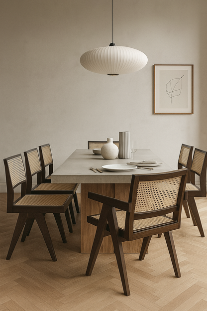 Elegance Dining Table Set – Modern Wooden Table with Upholstered Chairs, Minimalist Luxury Design