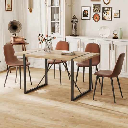 Nexa Dining Table – Light Wood Top with Black Metal Legs, Modern Minimalist Design