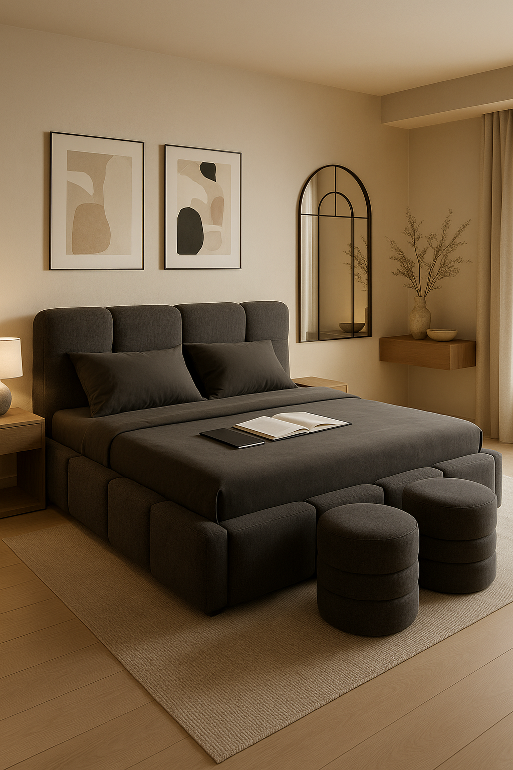 Nolan Boucle Bed in King size with luxurious boucle upholstery and contemporary bubble design