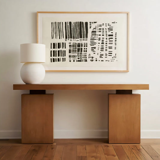 Ophelia Rustic Wood Console Table – a blend of farmhouse charm and modern design. Spacious surface for decor and durable craftsmanship for timeless appeal.