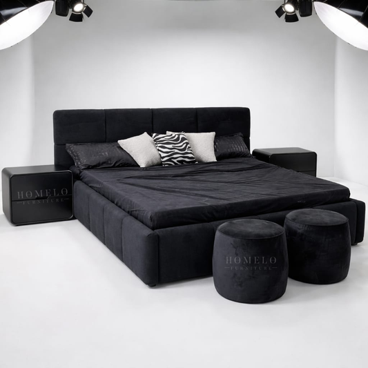 Milano Class Bed Set with Ottomans & Modern Side Tables