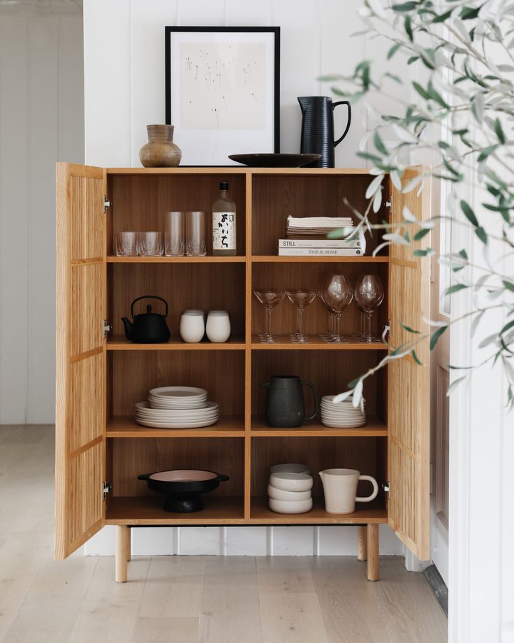 Slatted wood cabinet