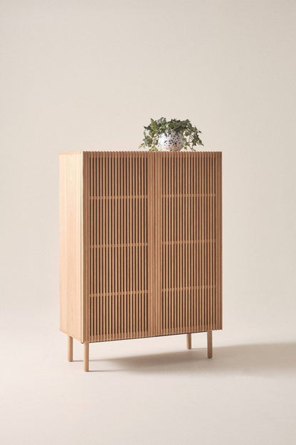Slatted wood cabinet