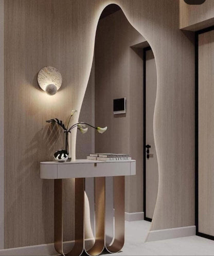 Annapolis Mirror with wavy edges and soft glow, ideal for living rooms, bedrooms, and hallways
