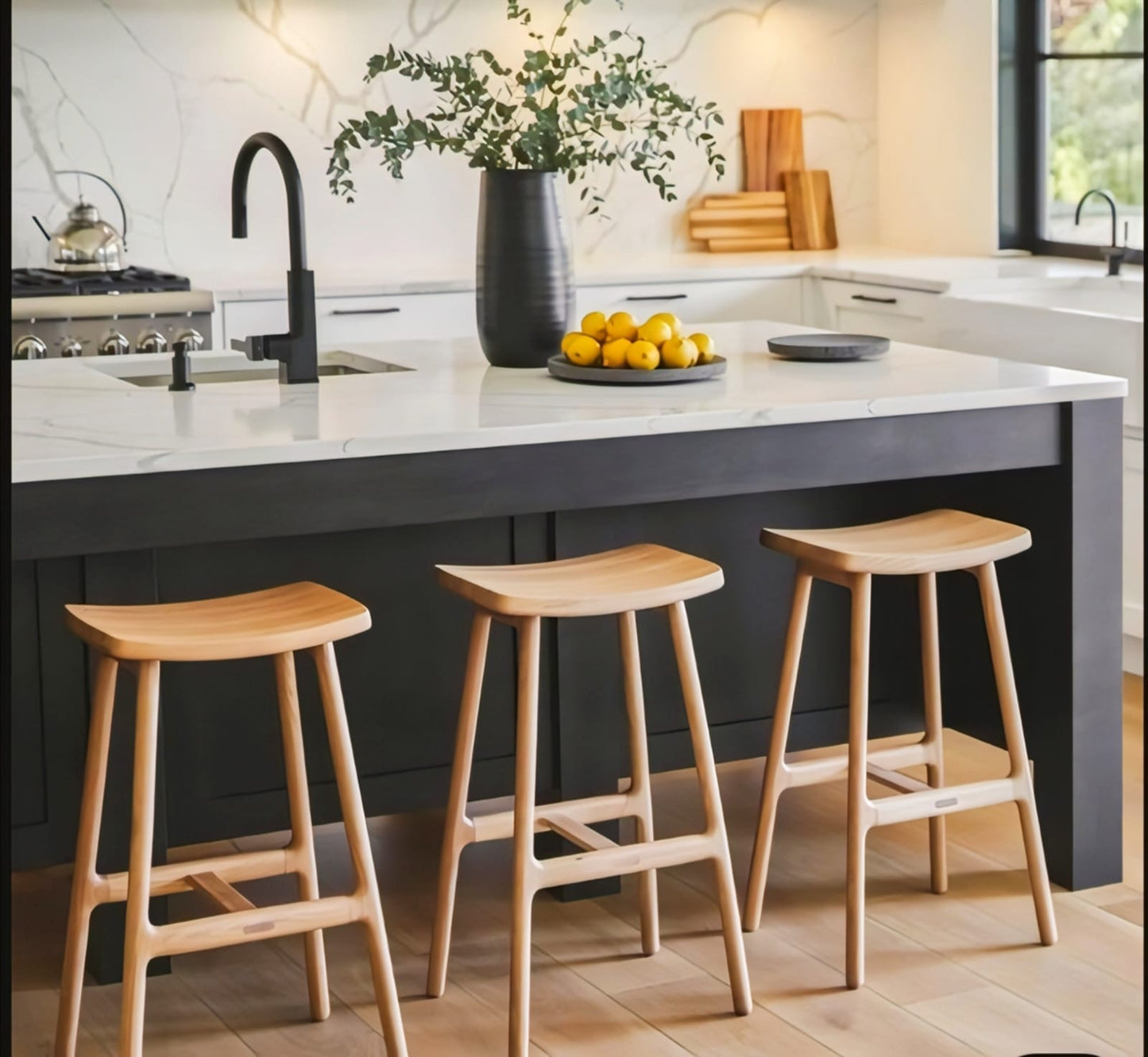 Light wood bench bar stool with minimalist clean design