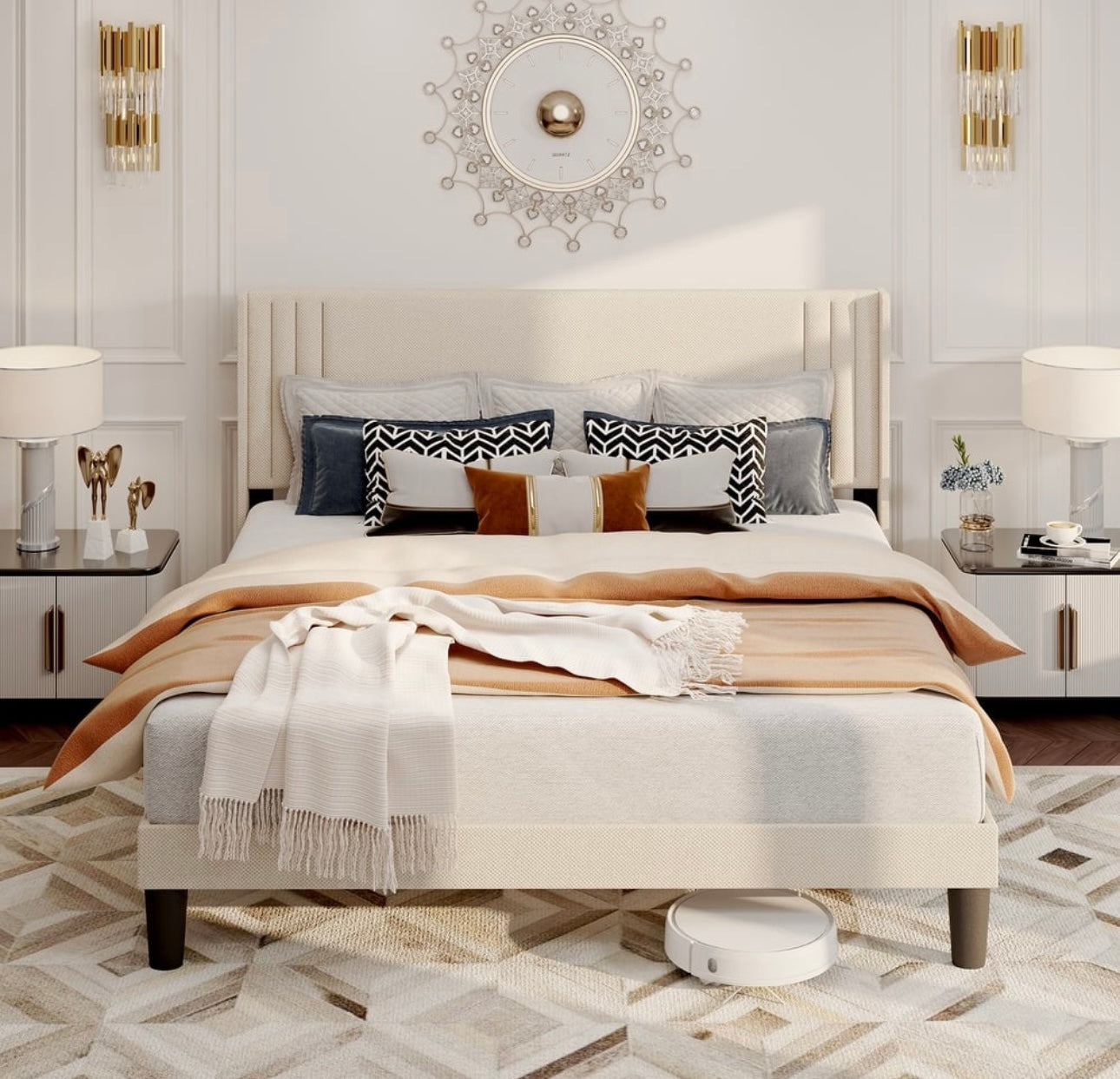 Brooks extra large bed velvet upholstered luxury bedroom furniture