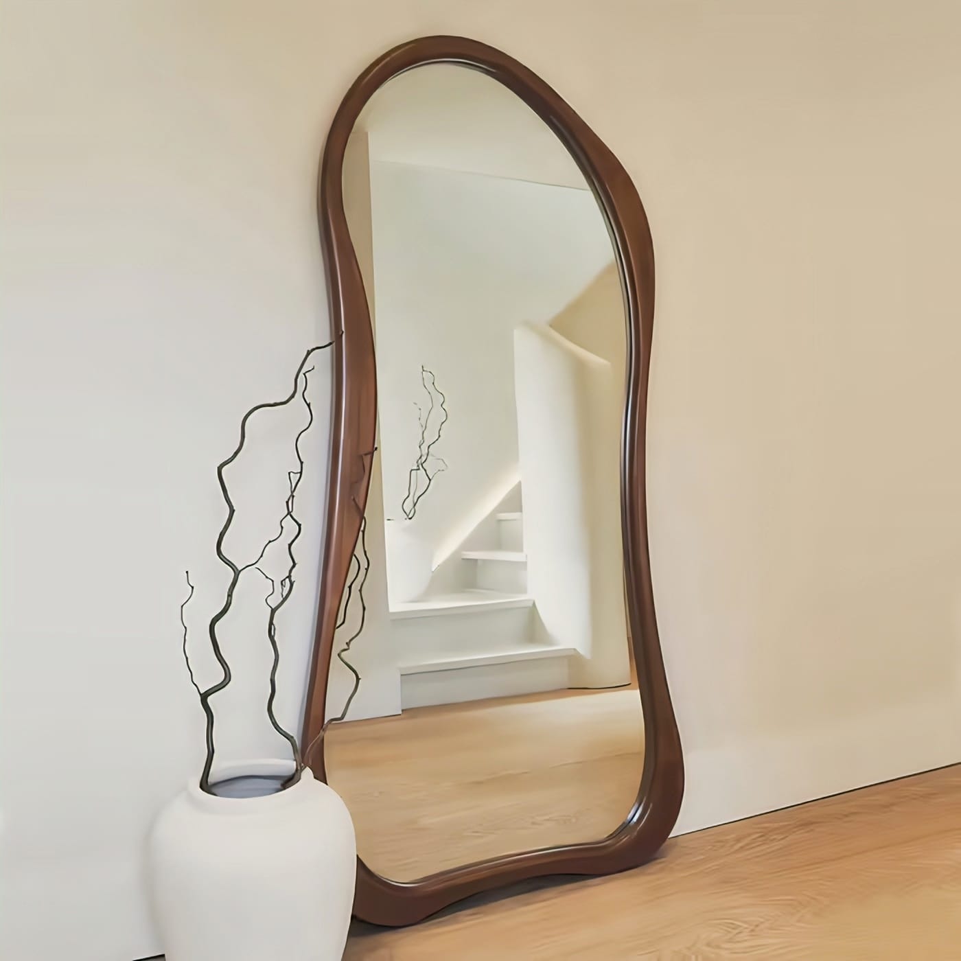 Large cloud-shaped floor mirror with asymmetrical design, ideal for living rooms, bedrooms, and hallways
