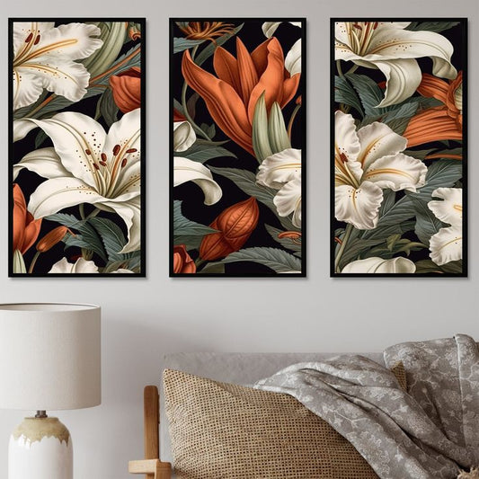 Lilies Collage Floral FrameArt | Set of 3