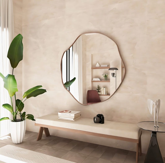 Asymmetrical modern Kepez mirror with irregular shape for contemporary home decor.