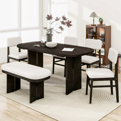 Dineo Modern Dining Set – Dark Brown Table with White Cushioned Chairs