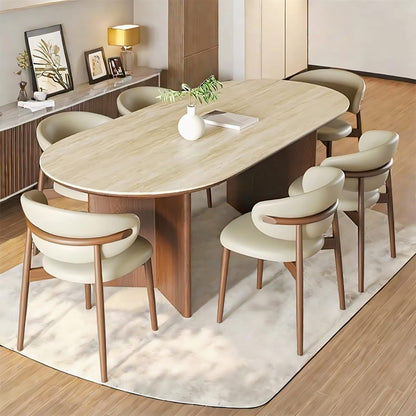 Aura Modern Dining Set – Oval Marble-Look Table with Upholstered Chairs