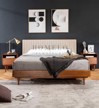 Raglan Queen Size bed velvet upholstered luxury bedroom furniture