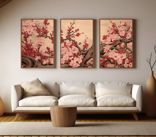 Flowery Japanese FrameArt | Set of 3