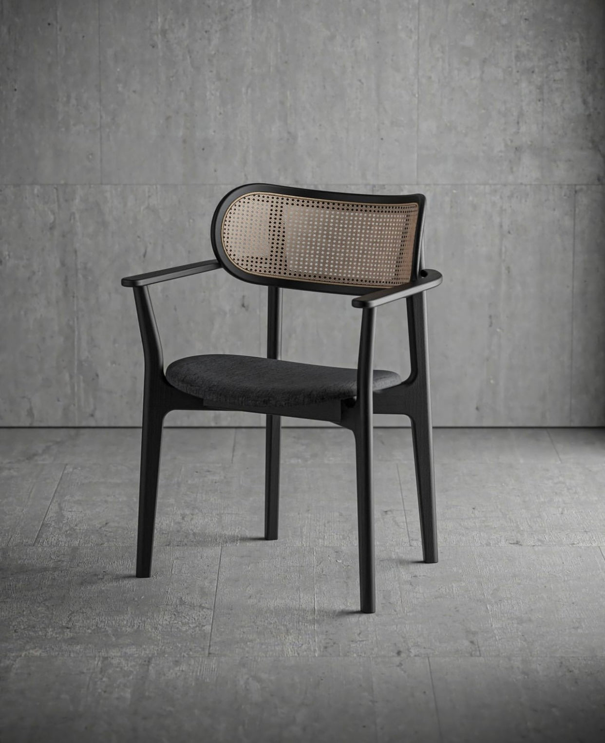 The Chloe Chair crafted from wood and rattan, combining natural texture with minimalist modern style