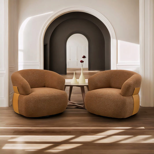 Tranquil sofa chair with rounded soft contours and leather side bands