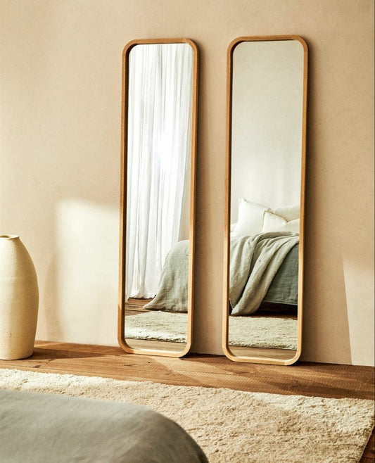 Full-length Porsche Mirror made with premium ash wood in size 60x18 inches, styled for modern bedrooms and living spaces.